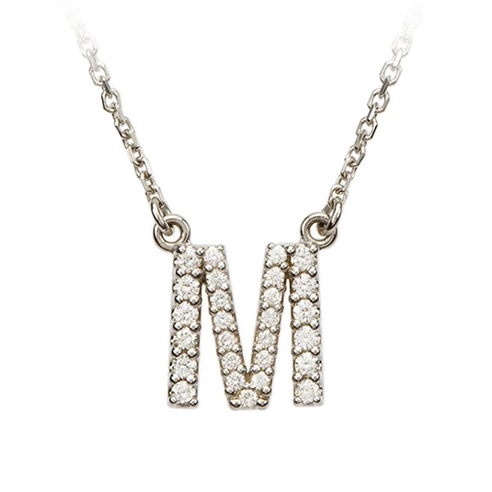 1/5 Cttw Diamond & 14k White Gold Block Initial Necklace, Letter M